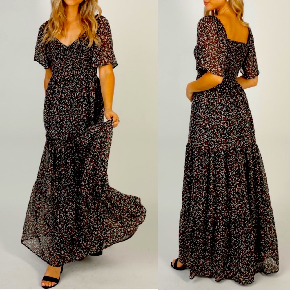 Black Floral Print Dress